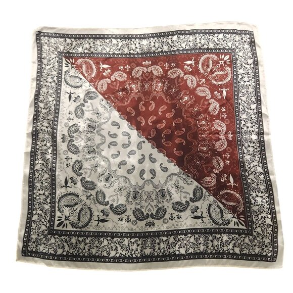 Paisley Print Scarf Square Bandana Burgundy Black & Cream Design 20" Unisex - Picture 1 of 11